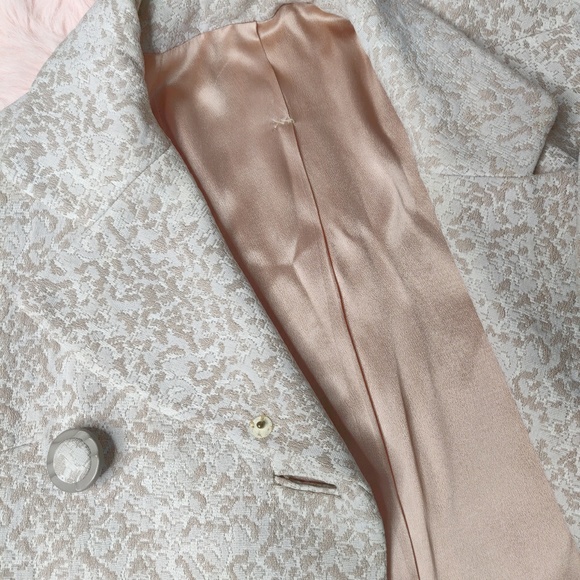 Vintage 60s Double Breasted Taupe Brocade Coat M - Picture 7 of 8